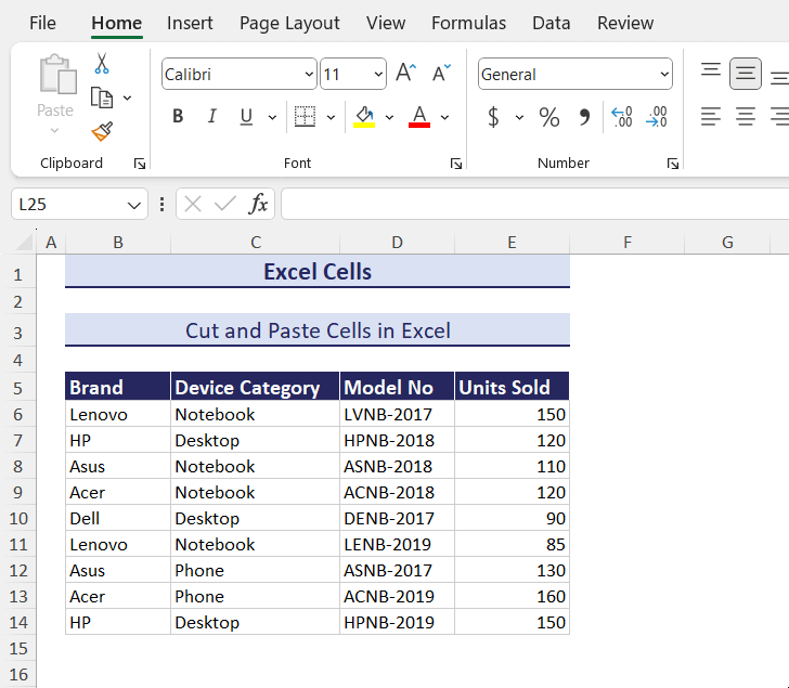 Cut and paste in Excel