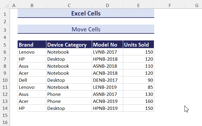 Move cells in Excel
