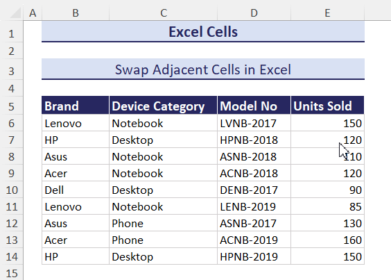 Swap adjacent cells column-wise