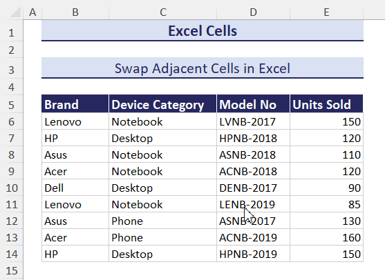 Swap adjacent cells row-wise