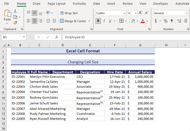 Increasing Column Width and Row Height
