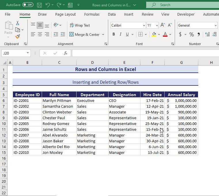 Inserting Rows in a Data Table