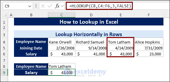 Lookup Horizontally in Rows