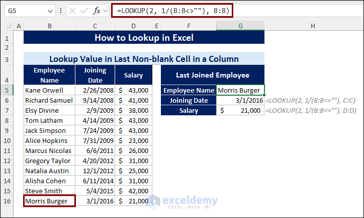 Lookup Value in Last Non-blank Cell in a Column