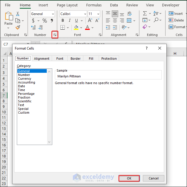 Opening Format Cell Dialog Box from Ribbon (Number Group)