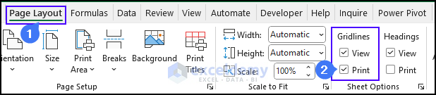 settings for printing gridlines 