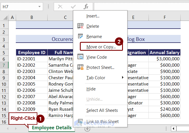 Right-click on the sheet name and select Move option