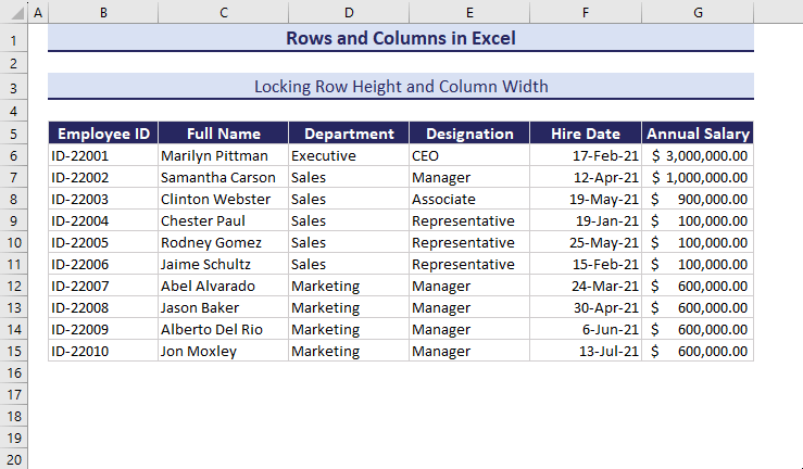 Row Height and Column Width Locked