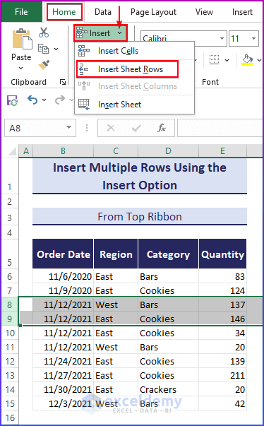 Click on the Insert Sheet Rows option to insert rows