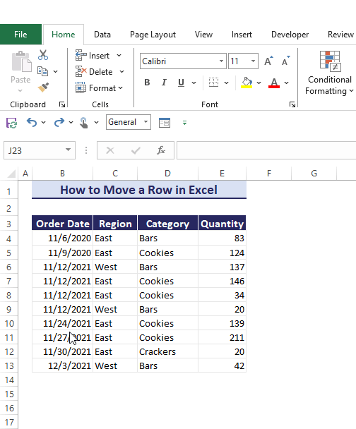 Moving a Row in Excel