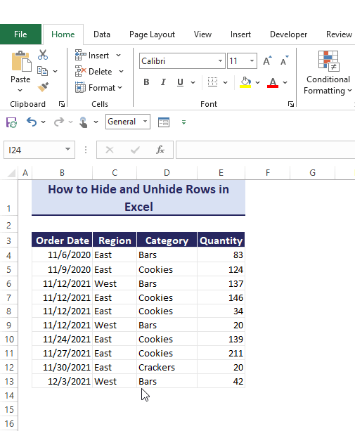 Hide Rows in Excel