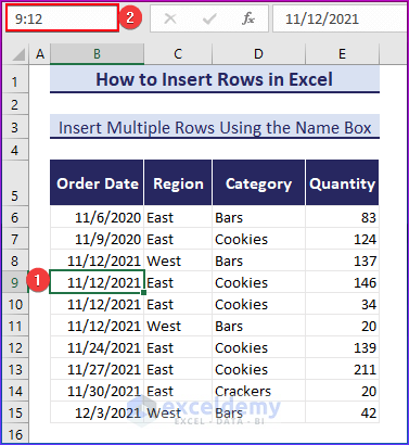 Select the range in the name box