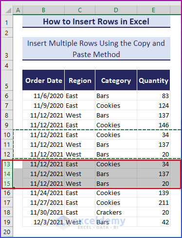 Insert Multiple Rows Using the Copy and Paste Method