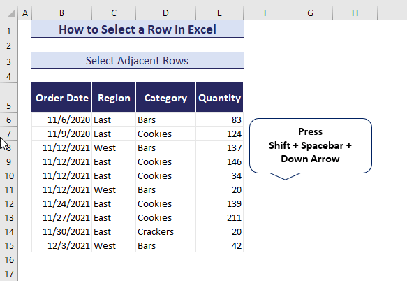 Selecting adjacent rows
