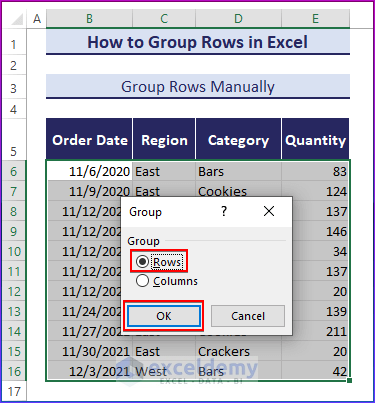 Select Rows option