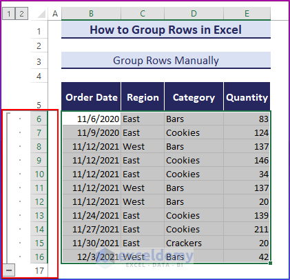 Group Rows Manually