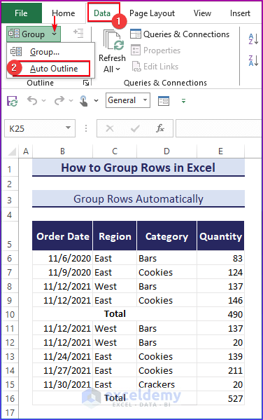 Select Auto Outline from the Group drop-down