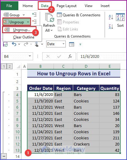 Select the Ungroup option