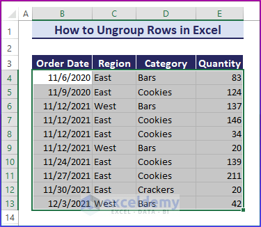 Ungroup Rows in Excel
