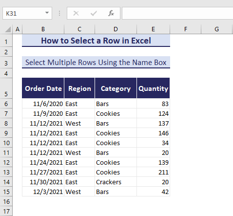 Select Multiple Rows Using the Name Box