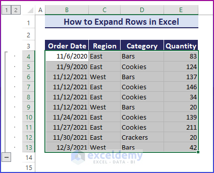 Expand rows in Excel
