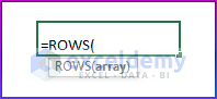 Syntax of the ROWS Function in Excel