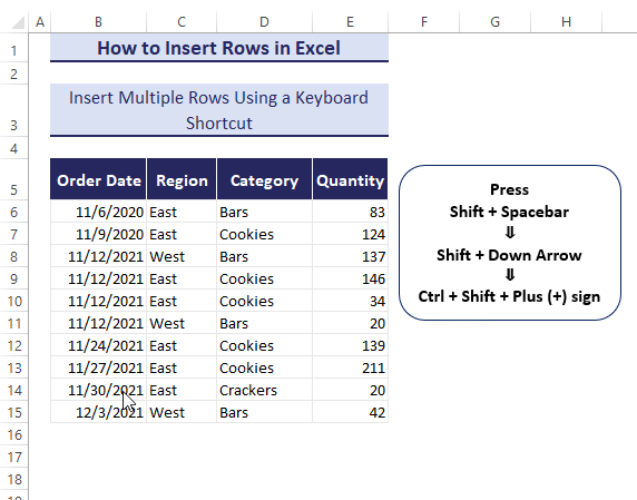 Insert Multiple Rows Using a Keyboard Shortcut