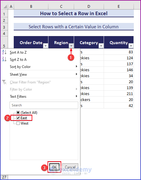 Click the Filter arrow