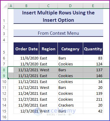Select rows using the mouse and right-click on the selected rows