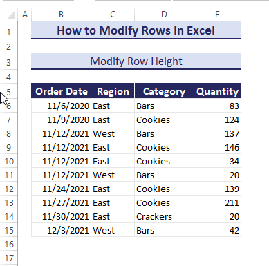 Modify Row Height by Dragging the Mouse