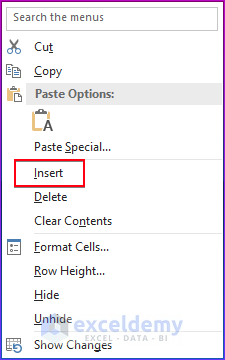Click on the Insert Option from the menu