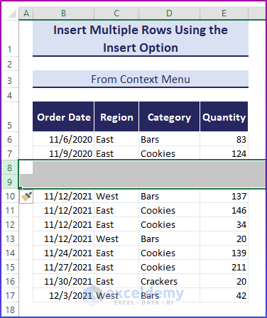 Insert Multiple Rows in Excel