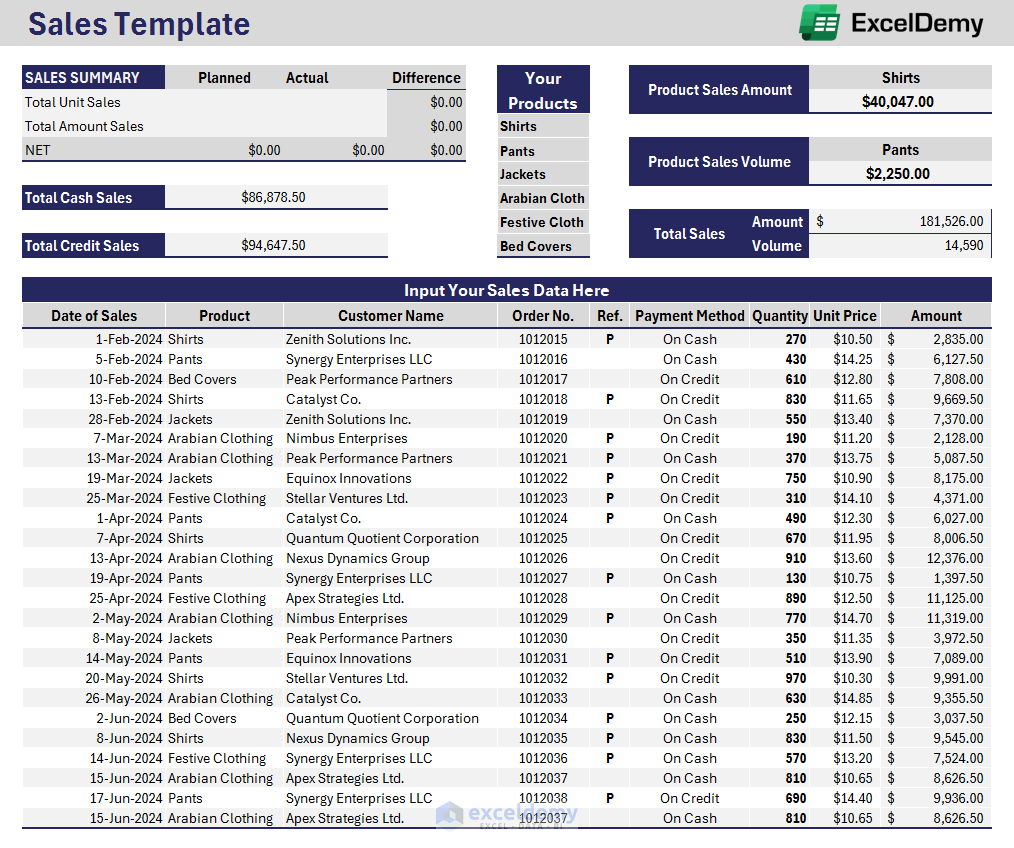 Excel Sales Template