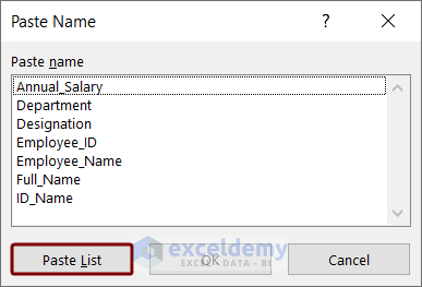 Select paste list option