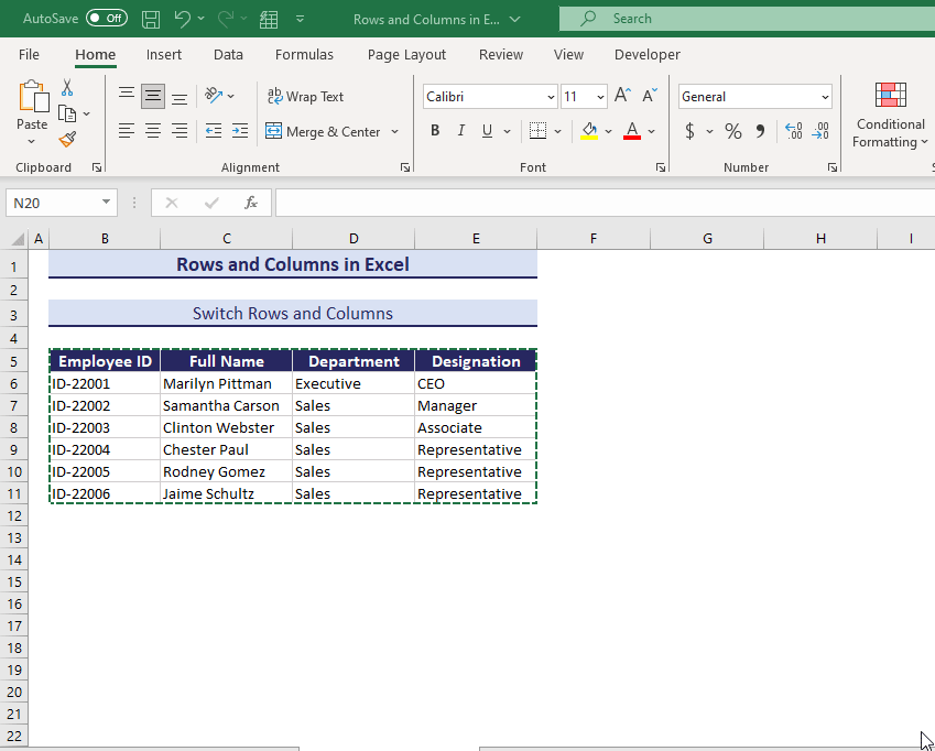 Switching Rows to Columns and Vice Versa