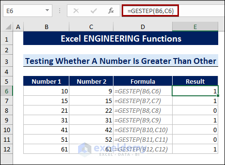 Test Whether A Number Is Greater Than Other Using GESTEP Function