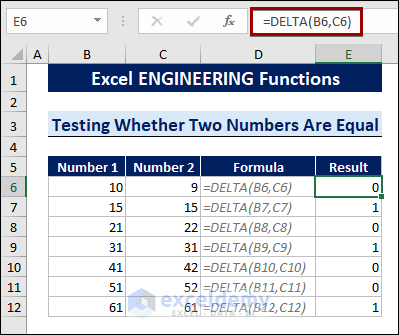 Test Whether Two Numbers Are Equal Using DELTA Function