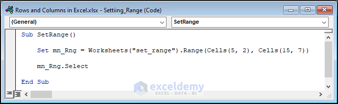 VBA Code for Setting Range