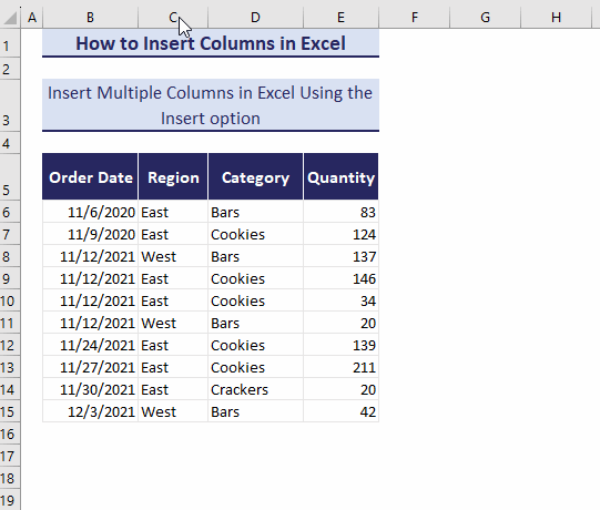 insert adjacent columns using right-click menu
