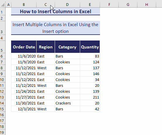 insert non adjacent columns from right-click menu