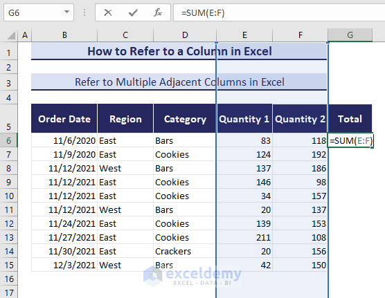 refer to multiple adjacent columns
