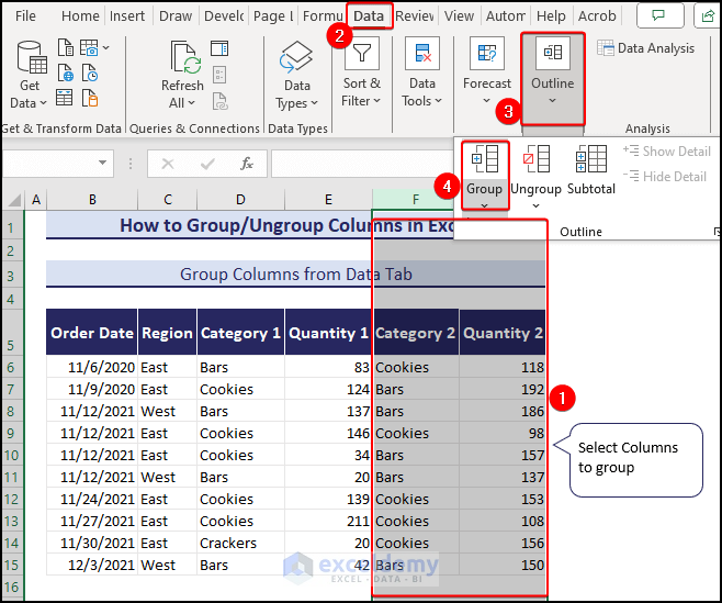 select columns to group