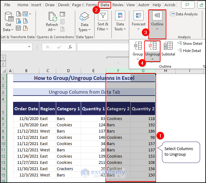 ungroup columns