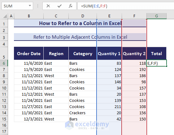 multiple adjacent columns reference
