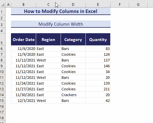 manually modify multiple columns width