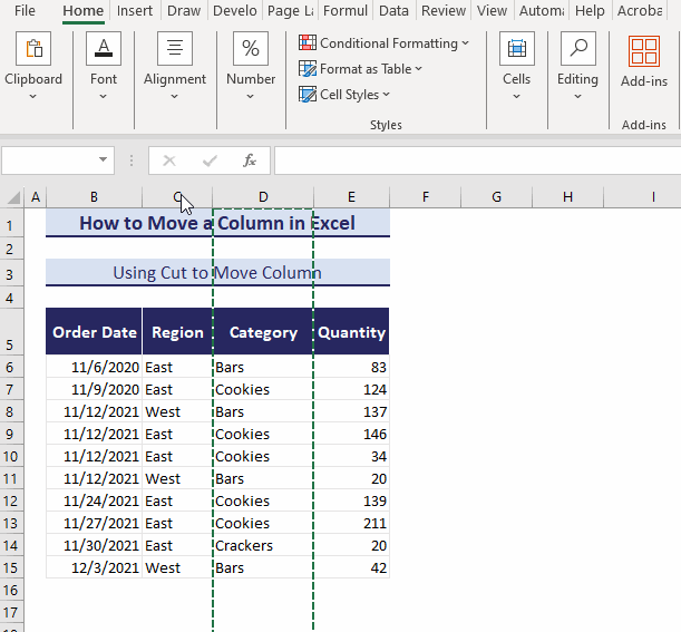 insert cut column