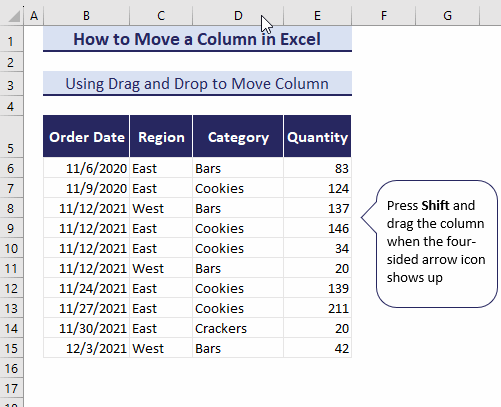 drag and drop to move column