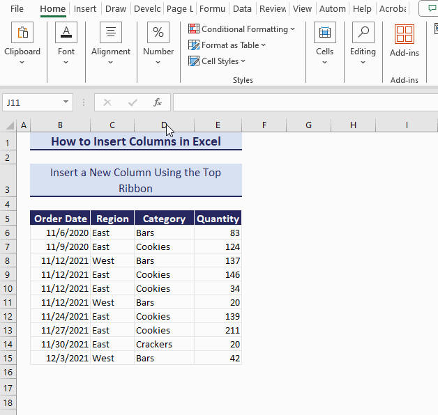use insert sheet columns to insert columns