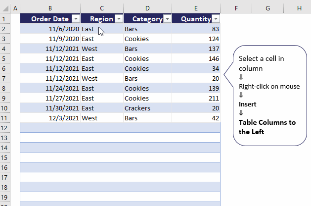 insert column to left in table