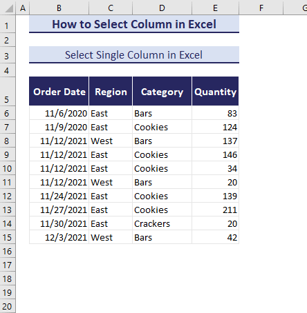 select single column clicking column name